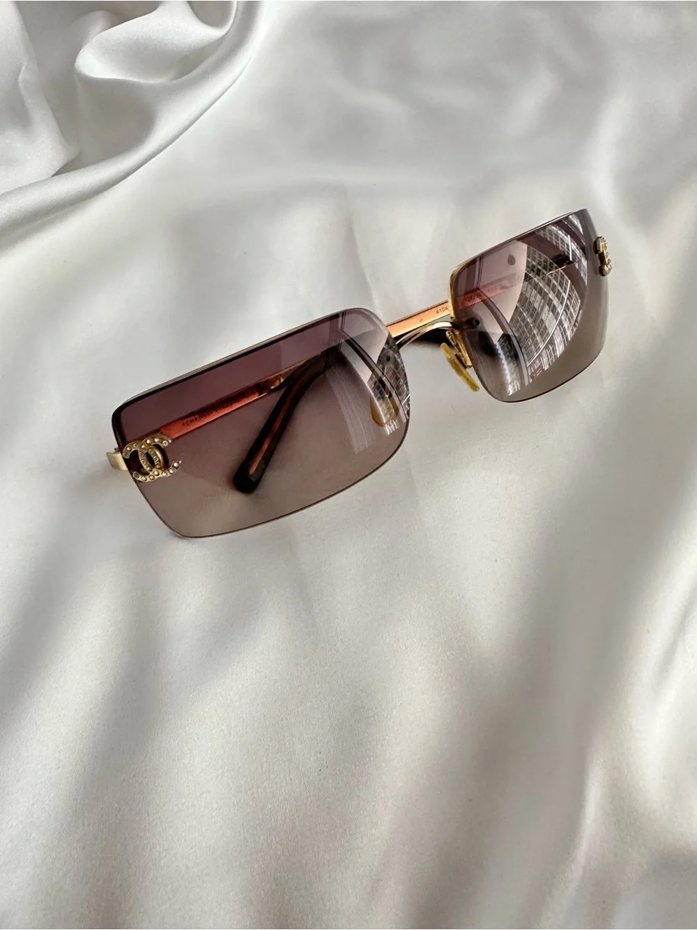 Chanel Vintage Burgundy Rimless Swarovski cc’s Sunglasses